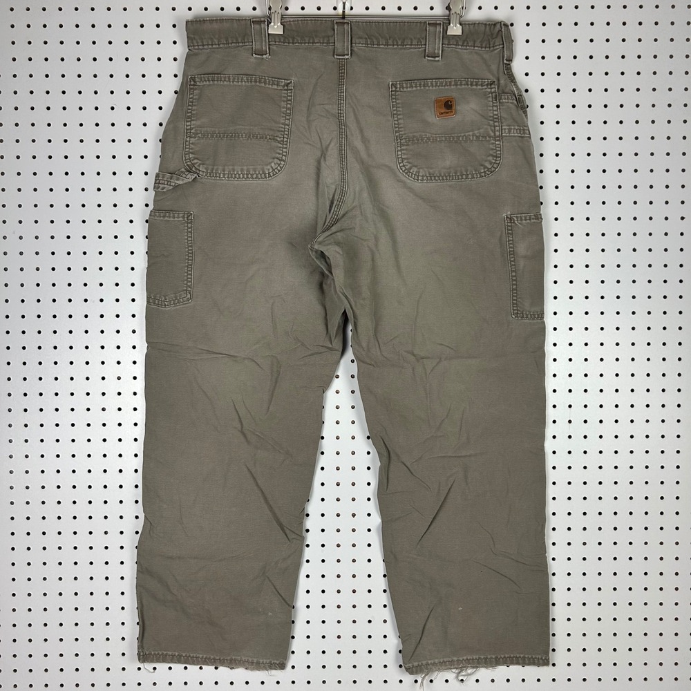 Carhartt B151 LBR Dungaree Fit Canvas Work Pants Khaki Brown 38x30 Distressed